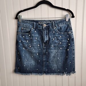 HYDRAULIC Soho Blue Wash Pearl Stud Denim Jean Mini Skirt 6
